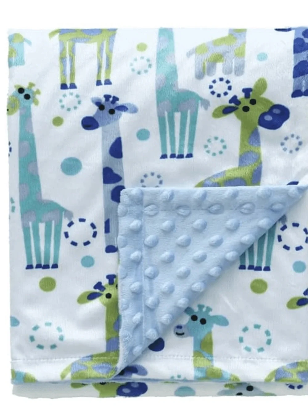 Blue Giraffe Print Baby Blanket - Soft Minky Reversible